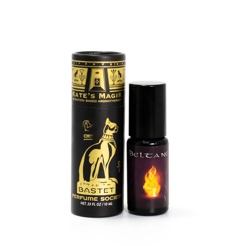 Kates Magik Beltane Perfume Roll-On bottle with rose and sandalwood blend for sacred union celebration