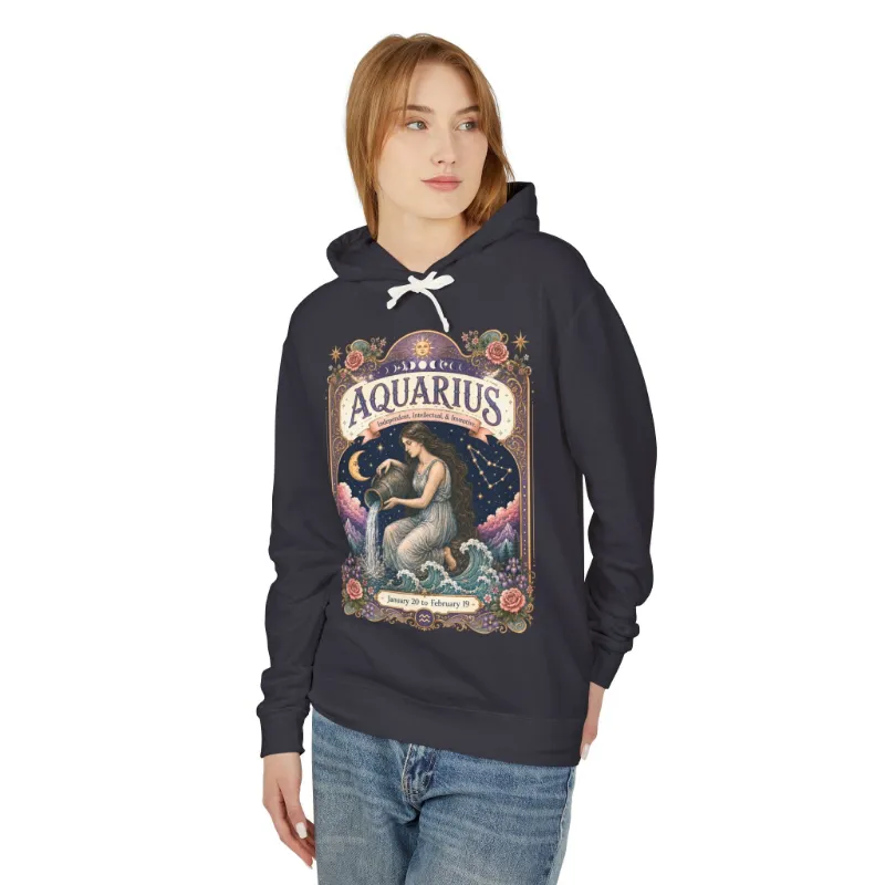 Spirit Nest Aquarius Zodiac Hooded Sweatshirt with enchanted water bearer celestial design