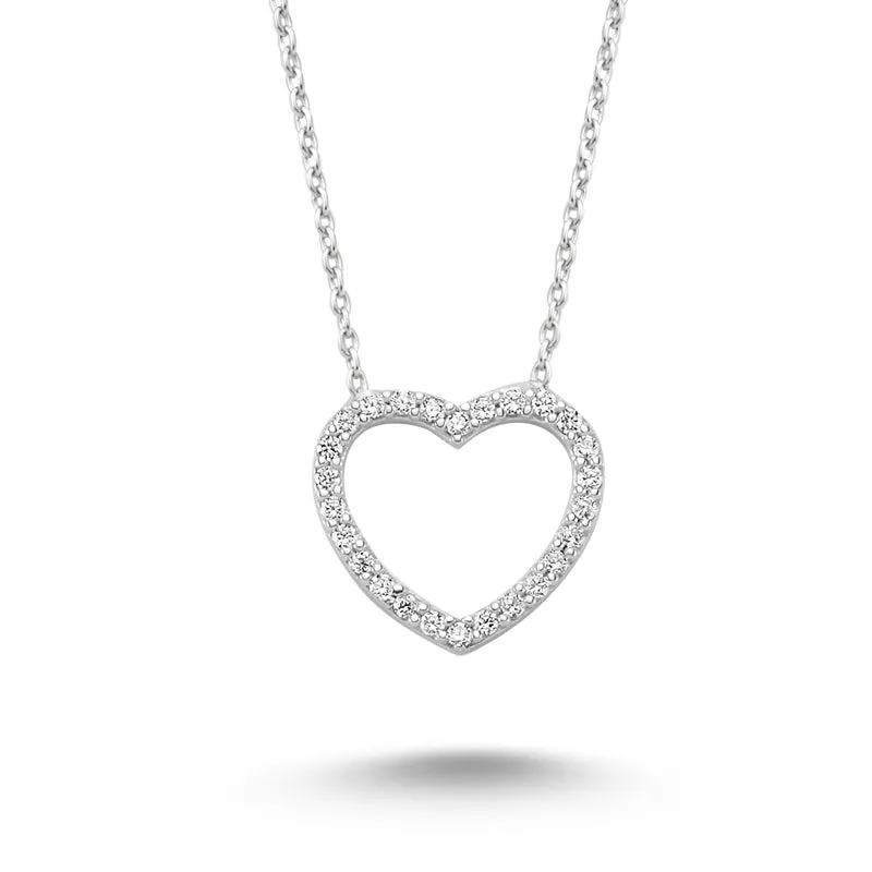 Amorium Jewelry Dainty Open Heart Necklace Pendant in Silver, polished open heart on fine silver chain