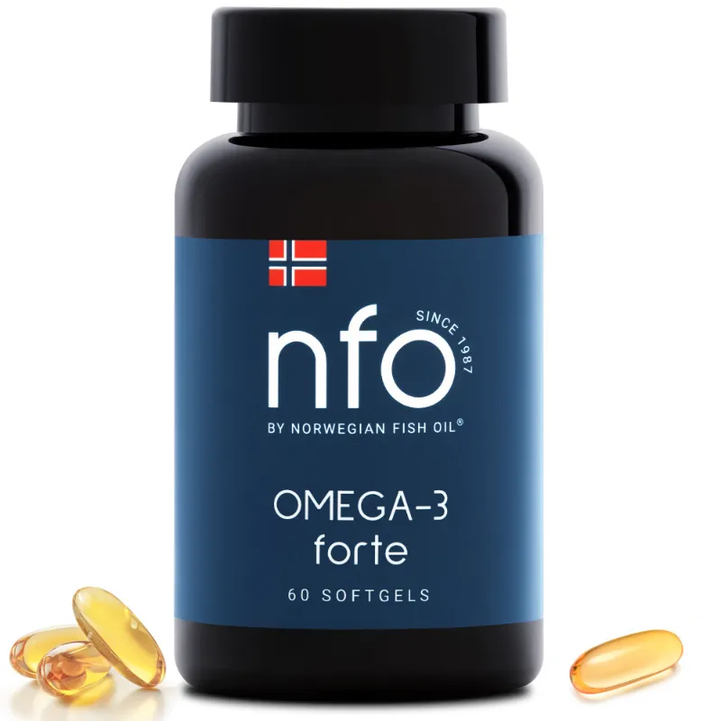 NFO Omega-3 Forte with Fish Gelatin supplement bottle
