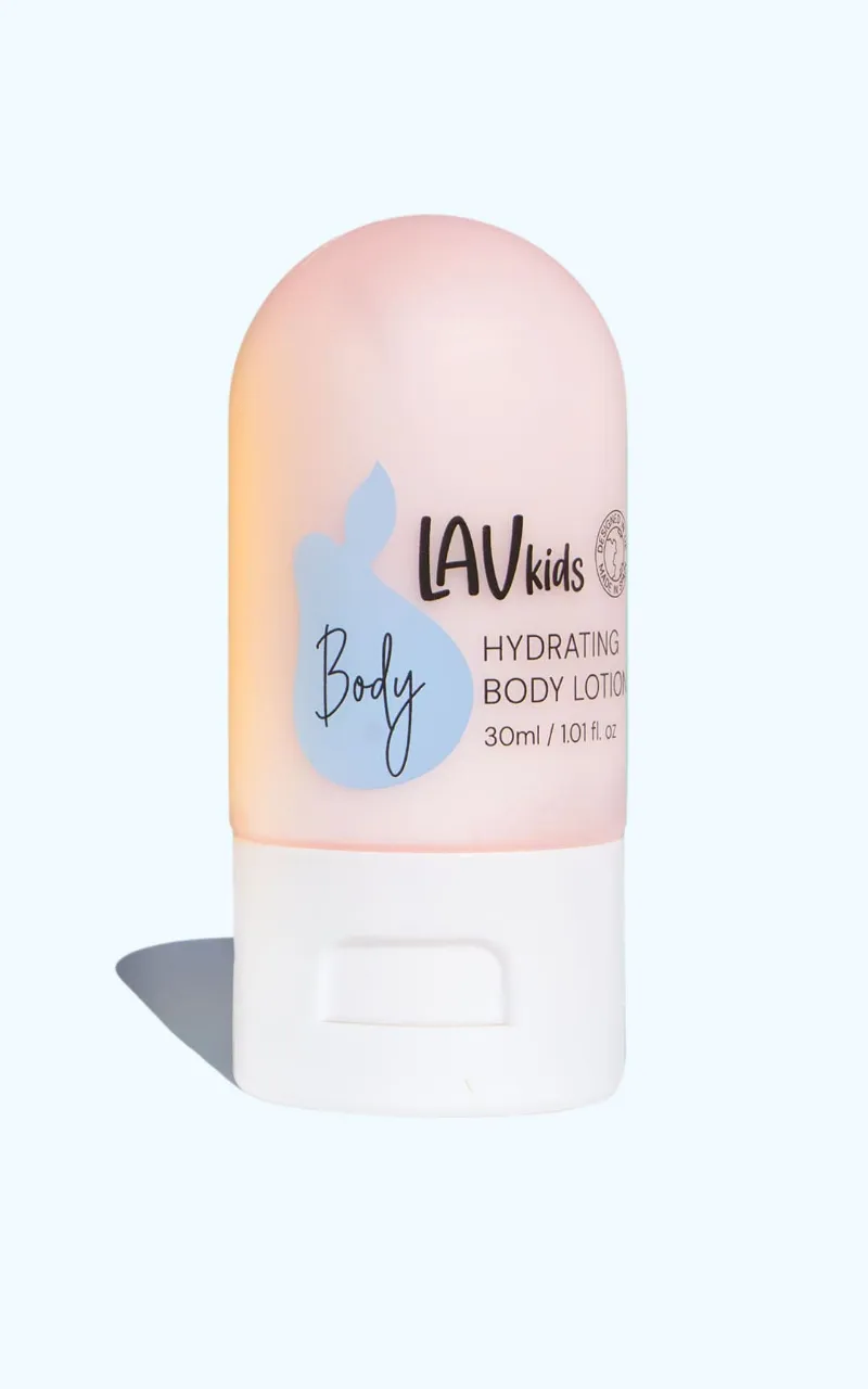 Lav Kids Travel Size Mini Body Lotion, a small bottle of kids' body lotion
