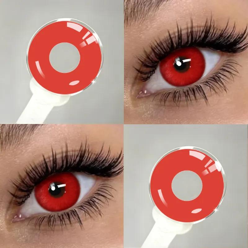 EYESFAV Crimson Celestial Blaze | 6 Months full-coverage crimson cosplay lenses on an eye