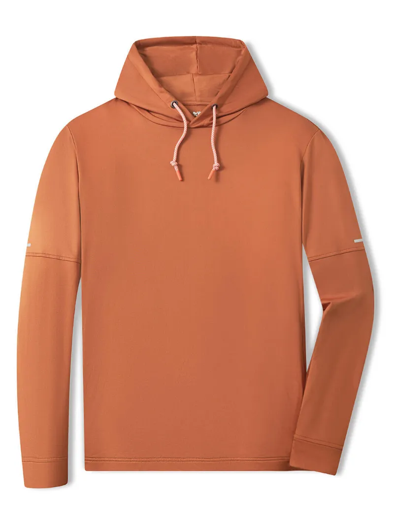 DTWOOO Solid Performance Fleece Hoodie in Potter's Clay brown with drawstring hood and side pockets