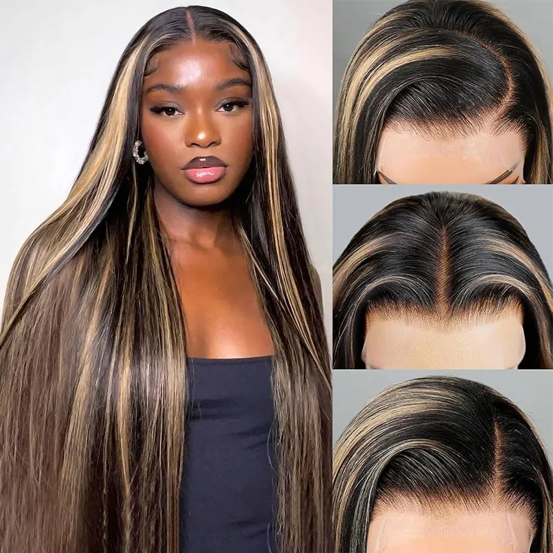 Megalook 13x6 Three-Go™ Auburn Highlights Glueless Wig, silky straight with drawstring