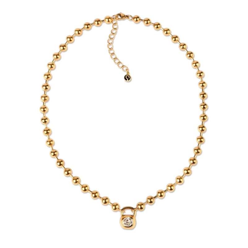Sleek Fit Jewelry KRONOS NECKLACE - GOLD, a 6mm ball link chain with clear Swarovski crystal finish in 14k gold