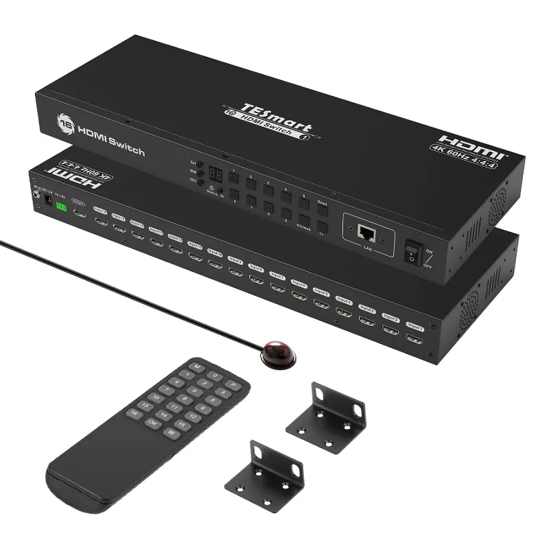 TESmart 16×1 HDMI Switch 4K60 with EDID, RS232 and LAN control front panel