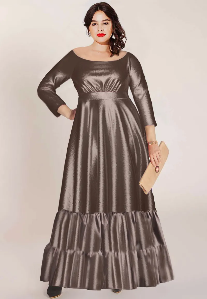IGIGI Cannes Golden Gown showing a shimmering metallic gold gown with fluid jersey fabric