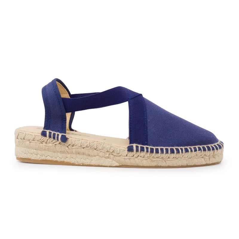 BIANKINA Marseille Eco Canvas Vegan Espadrille Wedges in Navy, showing navy organic cotton wedge espadrille