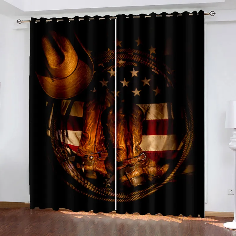 EBuycos American Flag Curtains Blackout Window Drapes in navy with patriotic flag design