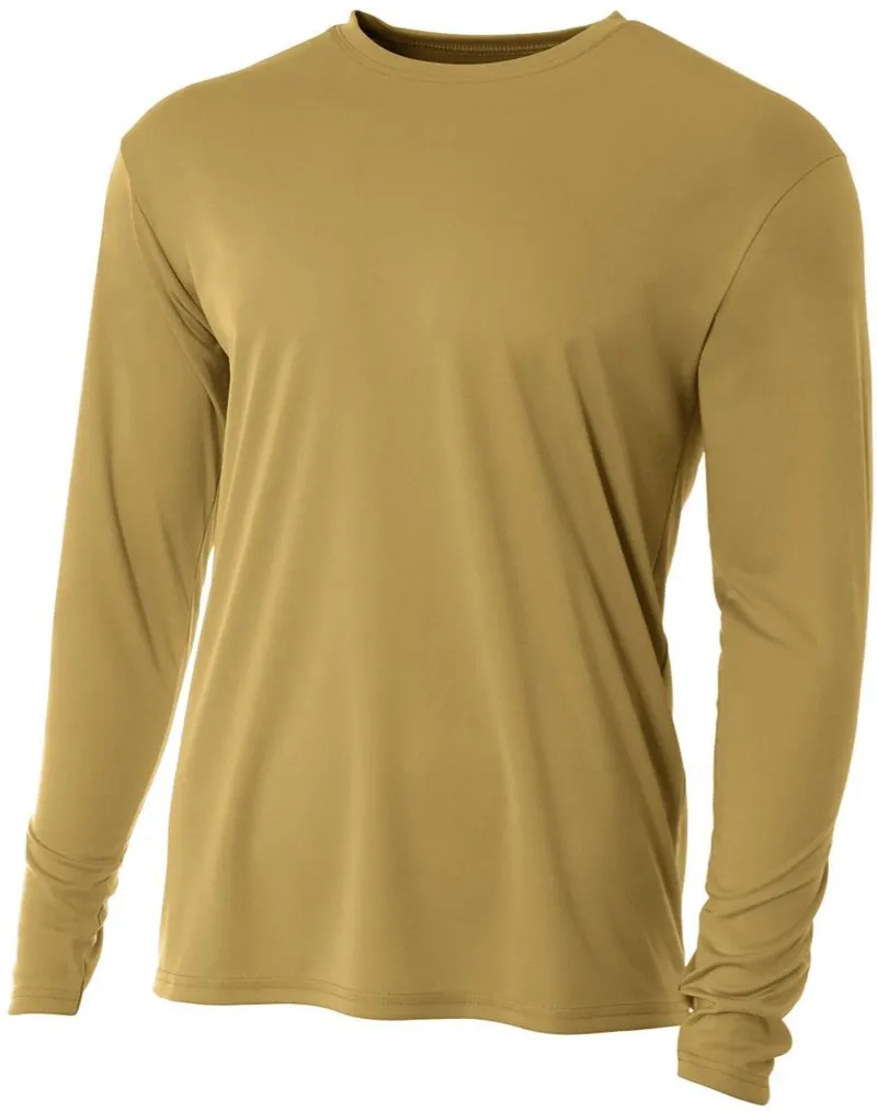Do It Tennis A4 Men's Performance Long Sleeve Crew (Vegas Gold) shown on a model