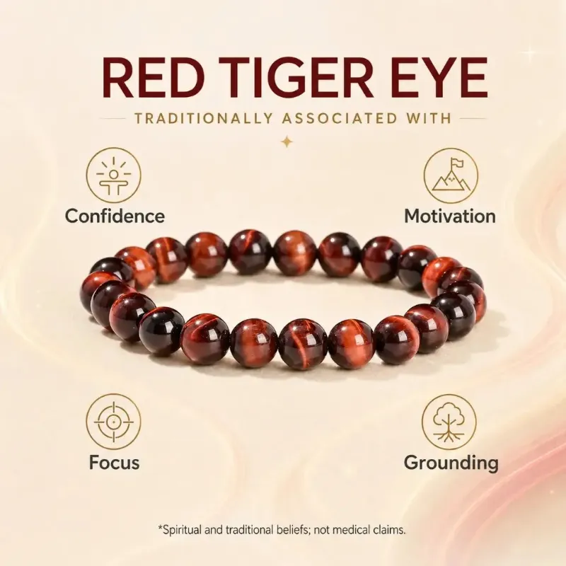 Hairsofly Shop 5A Natural Red Tiger Eye Stone Bracelet, deep red beads on stretch cord