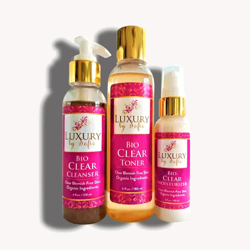 Luxury by Sofia Organic Bio Clear Acne Relief Bundle with three products