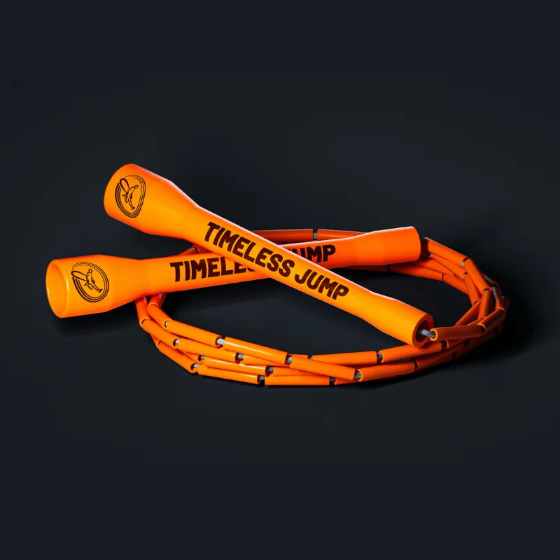 Timeless Jump Rope Beaded Orange Blaze jump rope with ergonomic handles on white background