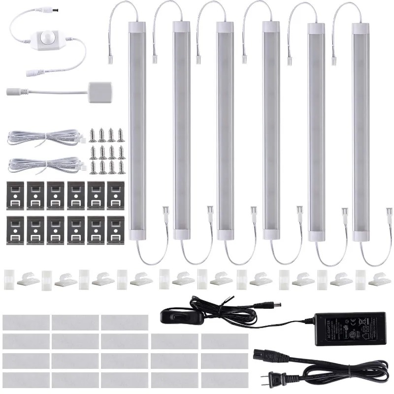 AIBOO 11 inch 24V Linkable LED Kitchen Cabinet Light with Dimmer and Adapter 6 Lights installed under cabinets
