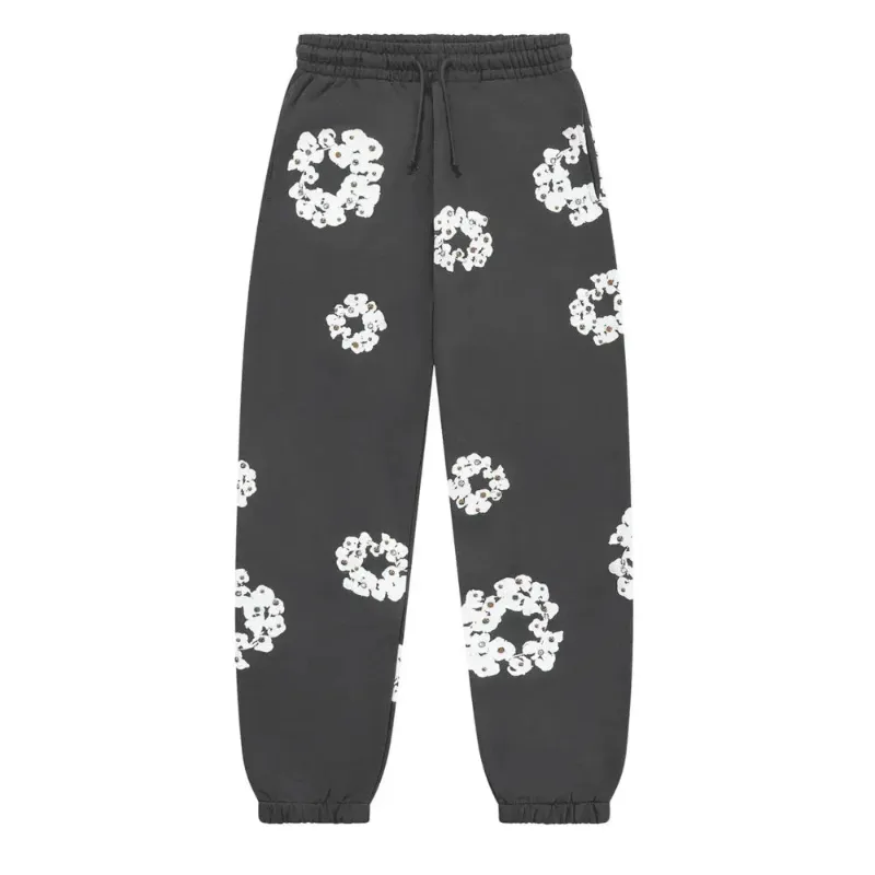 AfewVibe Denim Tears Rhinestone Cotton Wreath Sweatpants Vintage Black, front view
