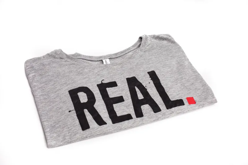 Embellished REAL Tee, gray heather cropped boxy fit tee with round neckline