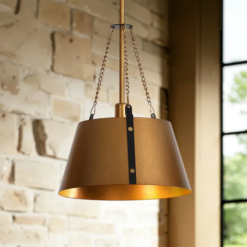 Tribesigns 11.6-inch Pendant Light with cylindrical drum shade in matte gold finish