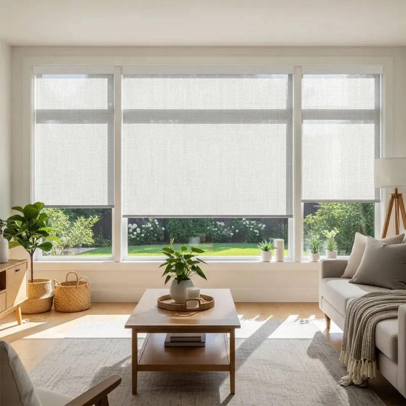 Bringnox Motorized Light Filtering Sunscreen Solar Shades 1% Openness Aventus on sunny window