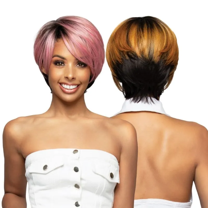 Hairsofly Shop Bobbi Boss Synthetic Wig - M1054 Lucy, burgundy and gold blend, short classic pixie bob