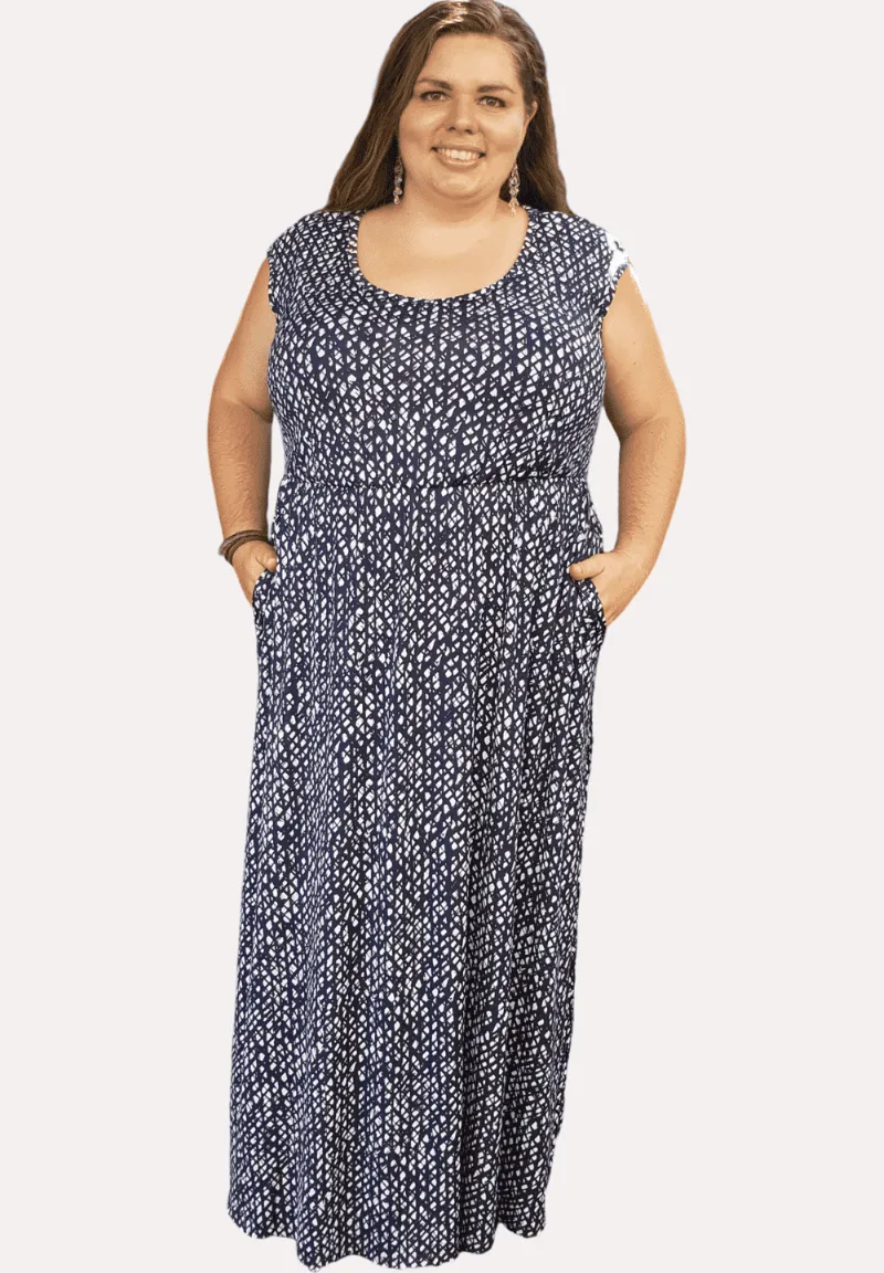 IGIGI Natasha Dress 18/20 (Ready-To-Ship) navy and white print dress