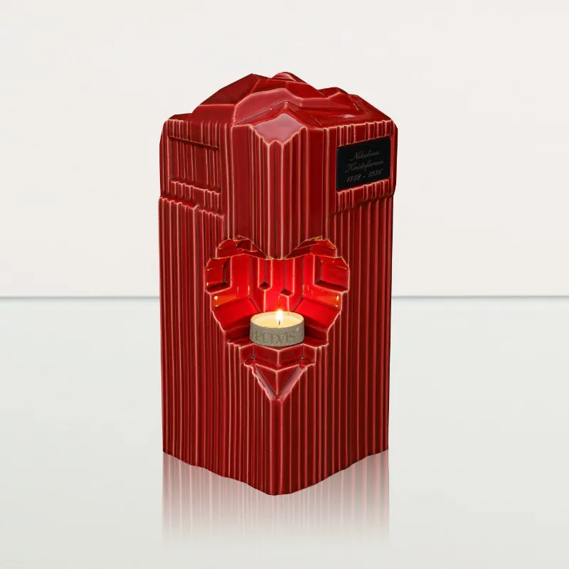 Pulvis Art Urns Cremation Candle Urn for Ashes Heart Large in Red glossy ceramic with candle holder