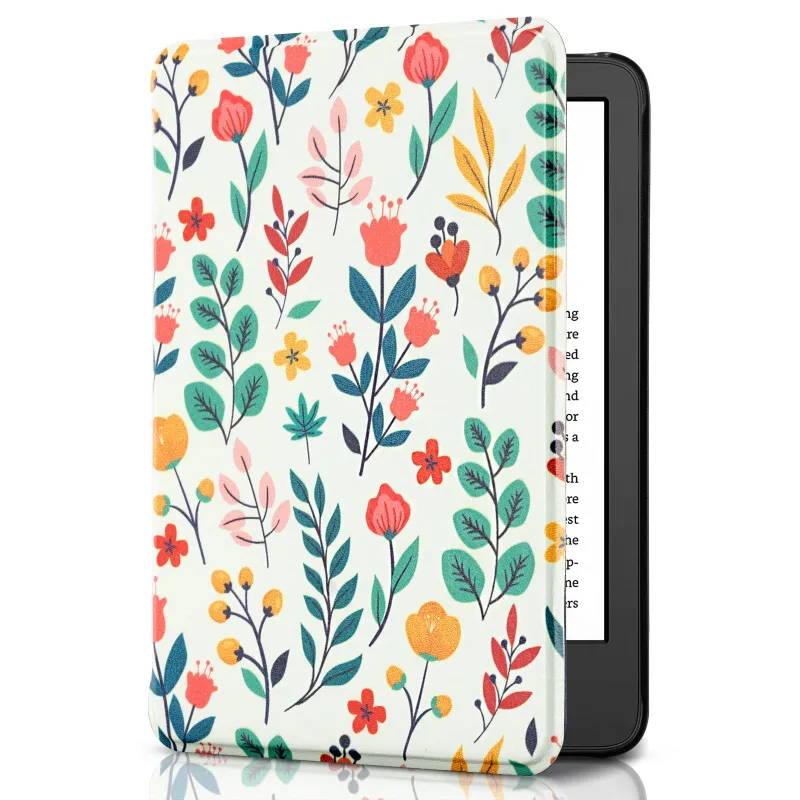 COBAK Case Eden White Floral Kindle Basic 6 inch case with white floral design and PU leather