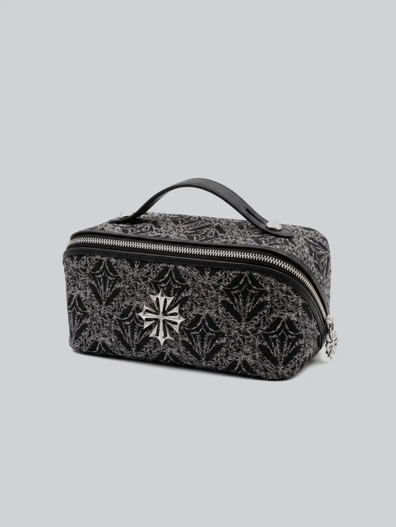 ARNTREAL Trousse de toilette black jacquard cotton toiletry bag with metal cross logo