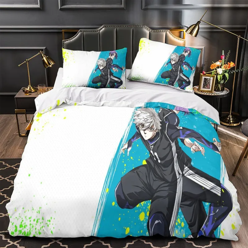 EBuycos Blue Lock Bedding Set Duvet Cover Without Filler, showing 3D printed anime character design on duvet