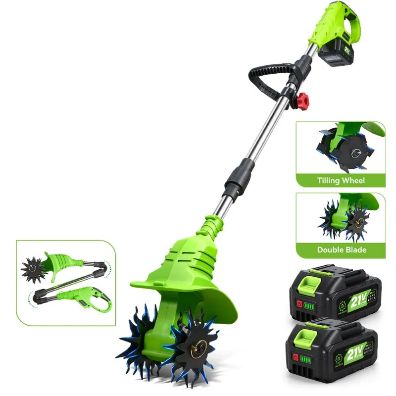 NewBeny 8-inch cordless handheld garden tiller with dual blades