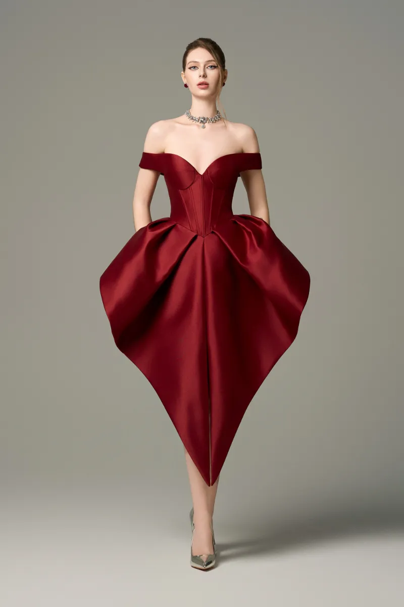 Kalisa Amourine Off-Shoulder Heart-Shaped Mini Dress on model