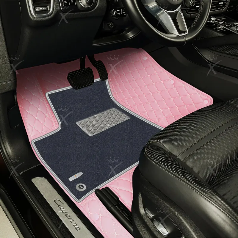 Luxus Car Mats Flamingo Pink & Gray Top Carpet floor mats showing pink diamond-stitched base and gray top carpet