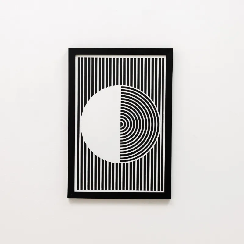 Enjoy The Wood 2D Framed Wall Art Circle optical illusion black and white striped design