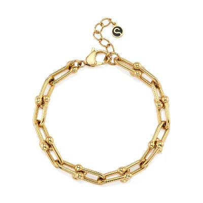 Sleek Fit Jewelry Nexus Bracelet in gold, a Jax link chain bracelet with a clear Swarovski crystal