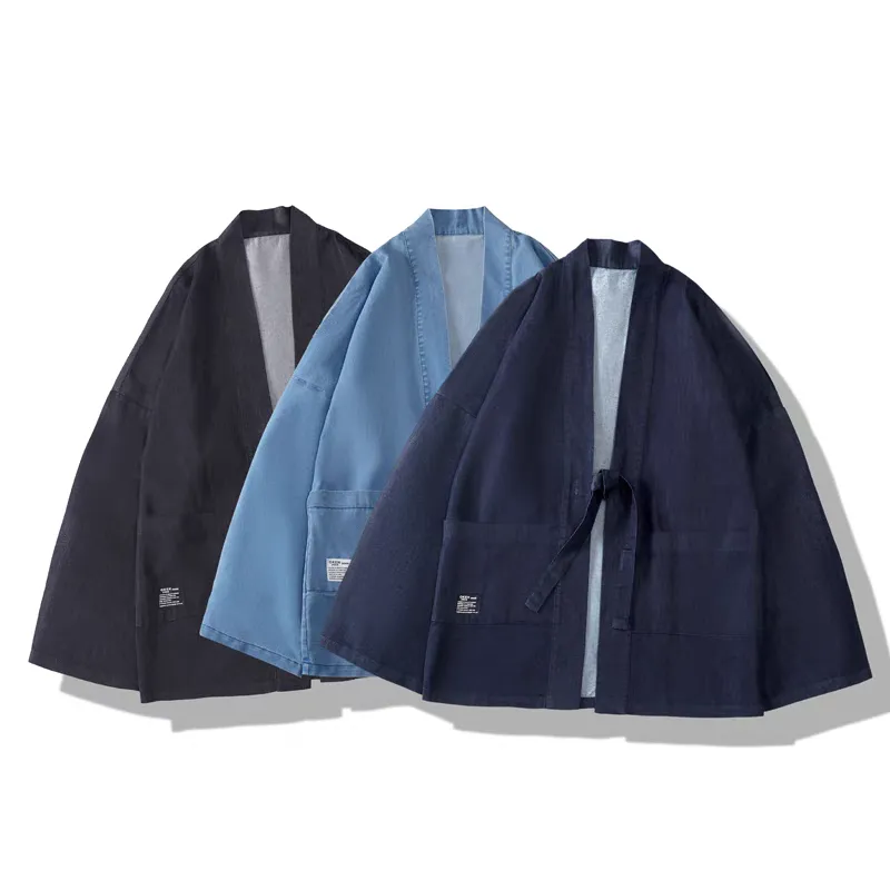 Foxtume Men's Loose Fit Denim Kimono Jacket loose denim jacket