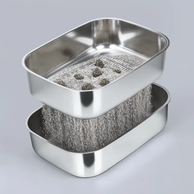 Furrbby XL Stainless Steel Sifting Litter Box for clumping litter, showing sifting mechanism and large capacity