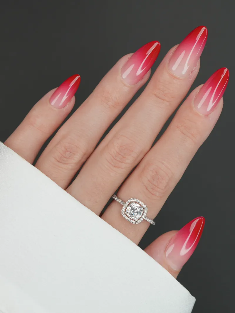 Roxy Nails Paris Diabla 2.0 press-on nails with red ombre gradient on rosy nude base