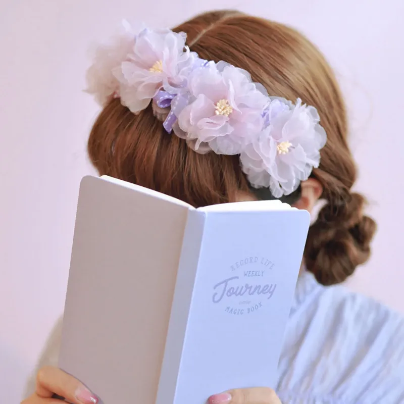 Juwas Artificial silk flower bow fairy headband showing floral accent and elastic band