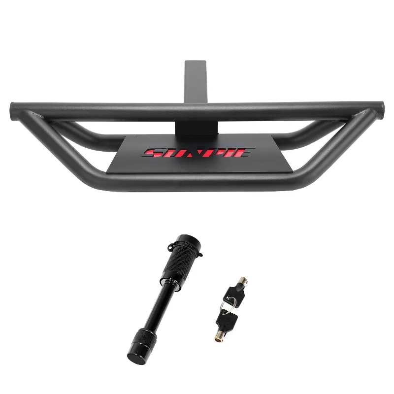 Sunpie Carbon Steel Lockable Towing Hitch Steps for 2 Inch Receiver showing black step attachment
