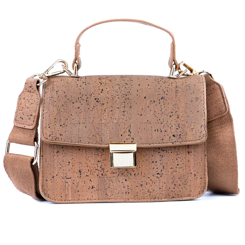Corkadia chic natural cork crossbody bag with gold-tone clasp