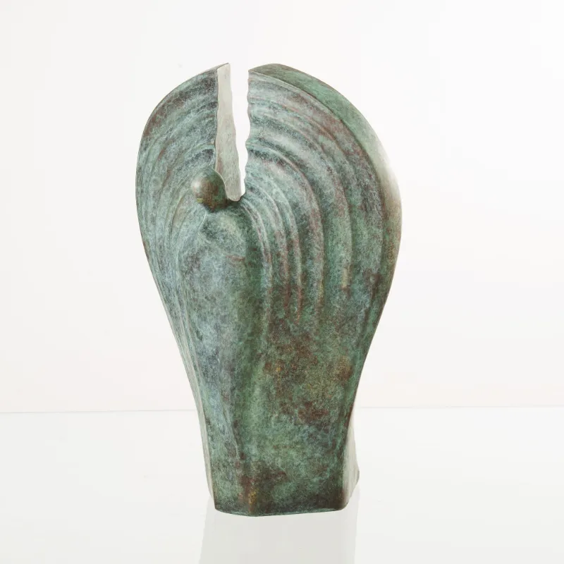 Pulvis Art Urns Cast Bronze Cremation Urn Guardian angel design in green patina finish