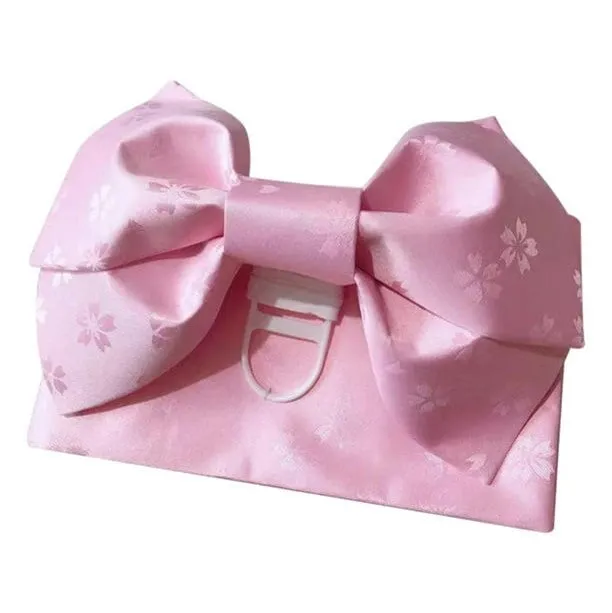 Foxtume Pink Pre-Tied Bow Obi Yukata Waistband showing a pre-tied bow on a pink waistband