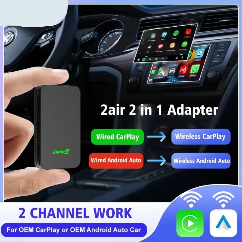 Kicklo 2 In 1 Wireless CarPlay Adapter in blue carbon fiber finish with USB port