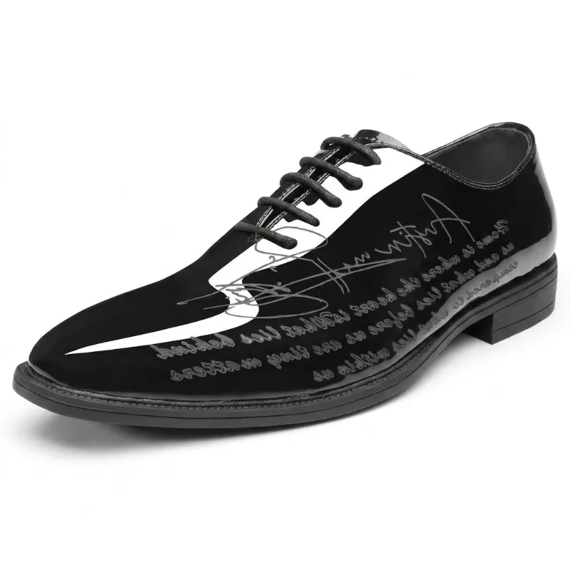 Cloudstyle AUSTIN MILL Mens Oxfords Dress Shoes Accented Prints, black lace-up Oxford with letter print design