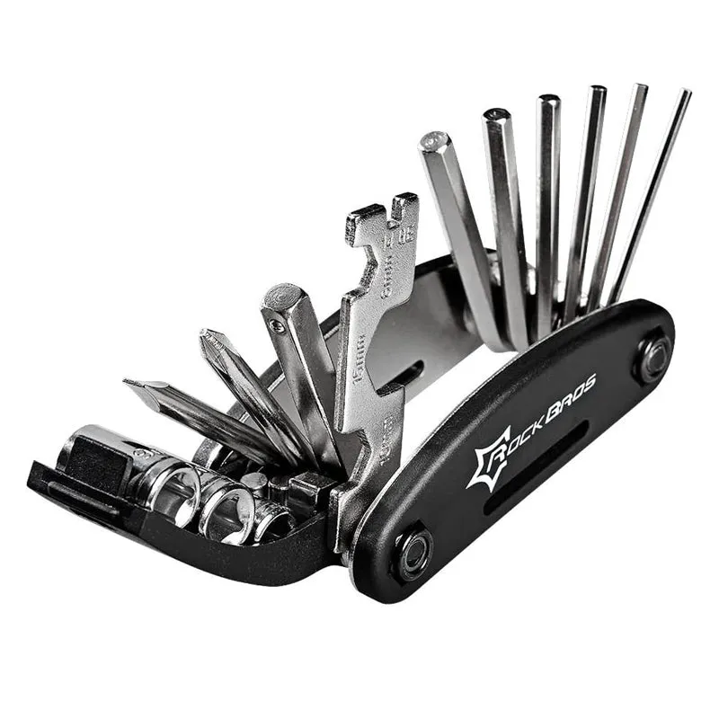 RockBros US 16 In 1 Multi-Function Bike Tool Kit showing compact foldable tool with multiple hex keys and wrenches