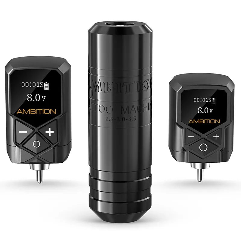 Ambition Tattoo Wireless Tattoo Pen Machine 2.5-3.5MM Strokes Length Torped 28MM with battery power supply