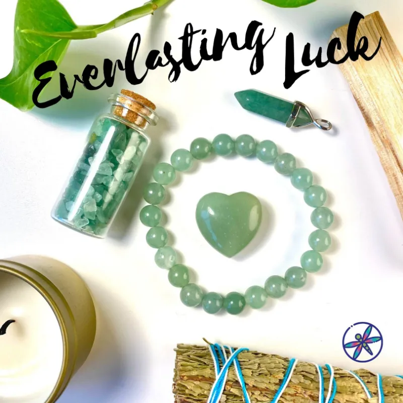 Turix Aventurine Crystal Gift Set showing four green aventurine items including necklace, bracelet, bottle and heart