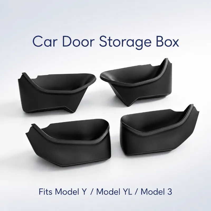 Tesstudio 4-Pack Silicone Door Storage Box Set installed in Tesla door pocket
