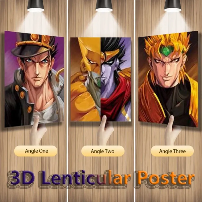 Animeancy 3D Jojo Art lenticular poster showing JoJo characters with 3D depth effect