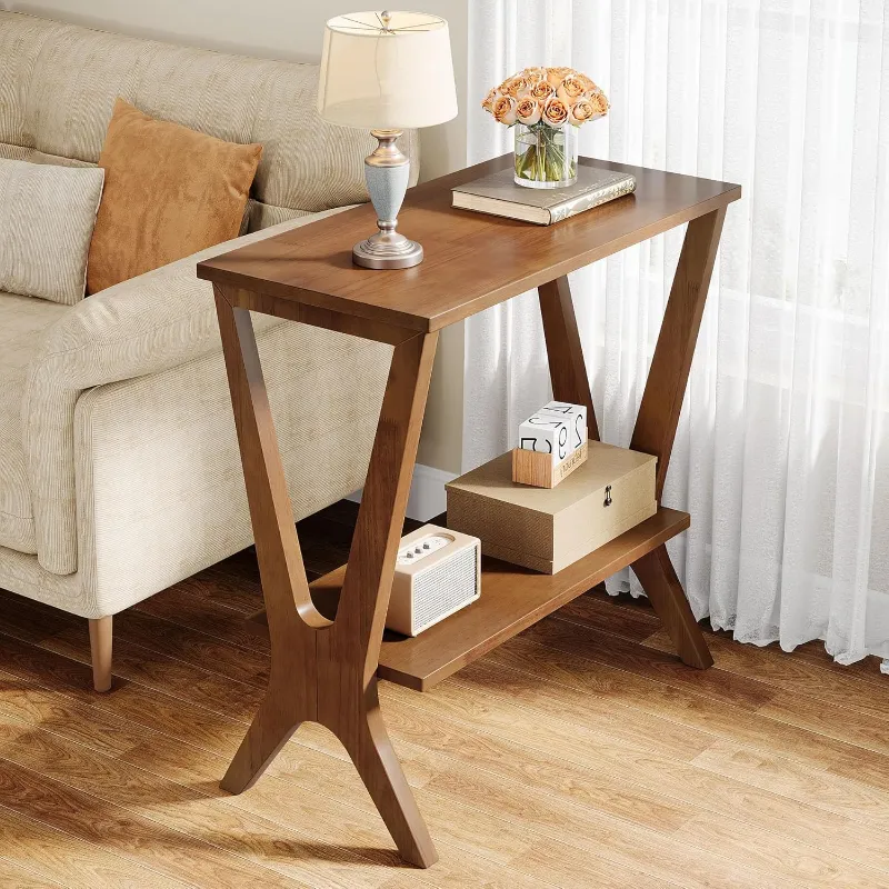 Tribesigns 23.6-inch solid wood end table with two-tier shelves in vintage style