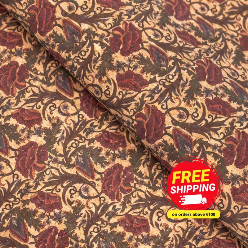 Corkadia Botanical Floral Bursts vegan cork fabric sheet with floral print